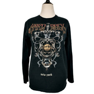 VINTAGE NEW YORK HARD ROCK CAFE LONG SLEEVE T SHIRT BLACK WOMEN'S M